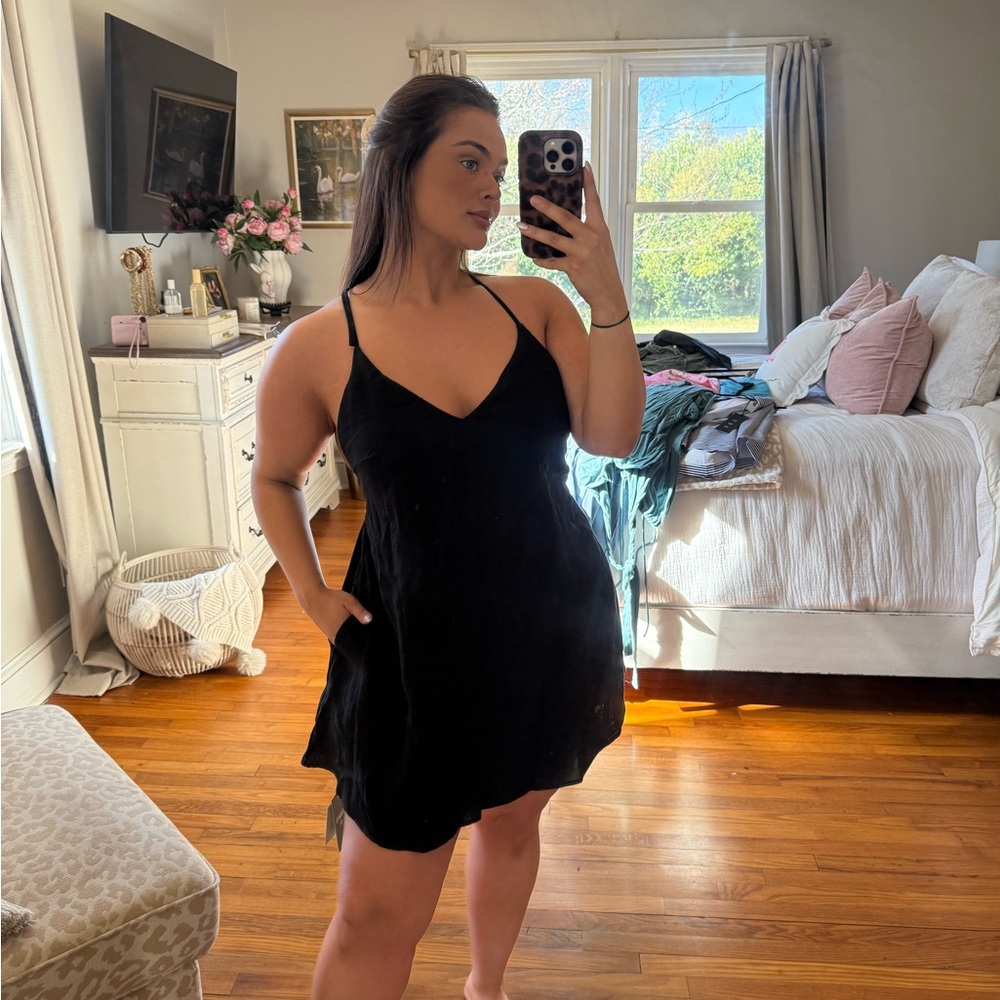 HALARA Black Mini Dress with Spaghetti Straps